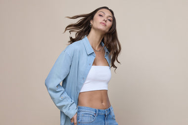 DUER womens Performance Denim Lite Relaxed Button Down - Bleach