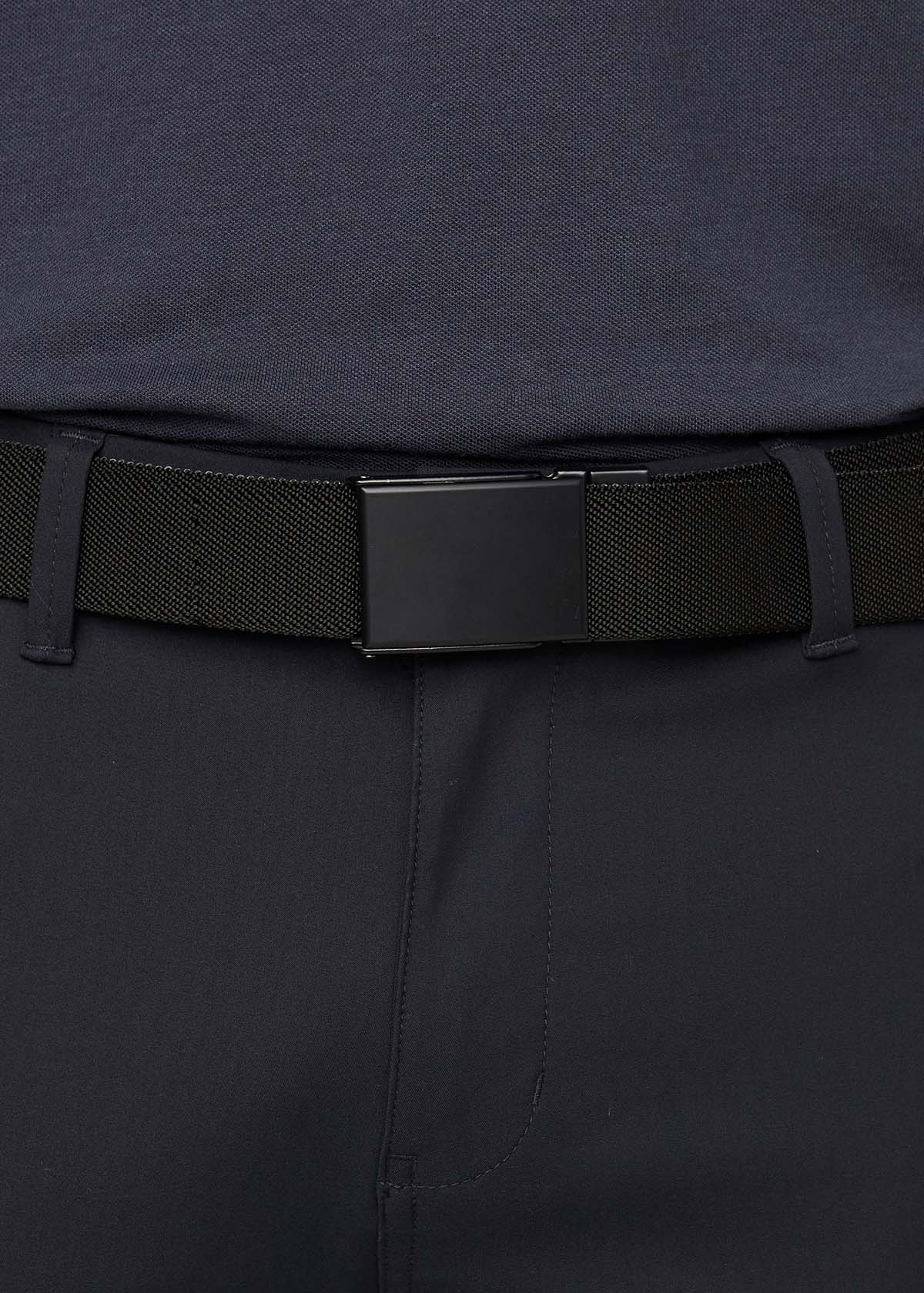 mens black and charcoal reversible stretch belt buckle detail