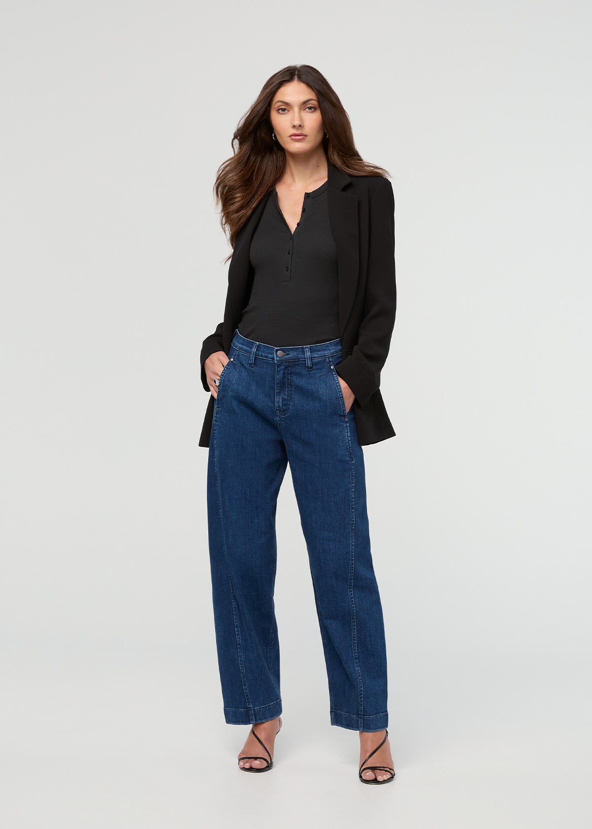 Performance Denim+ High Rise Barrel - Dark Stone | DUER